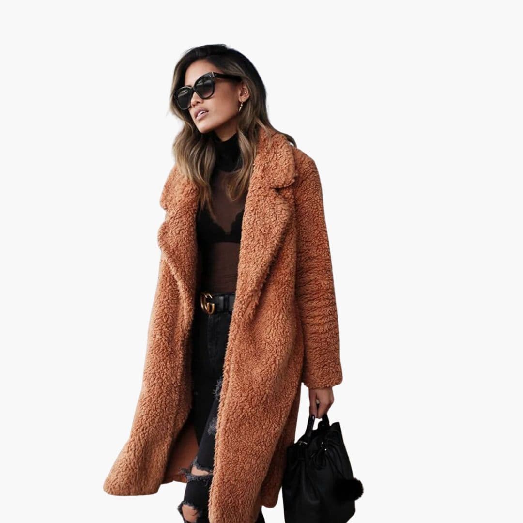 Women’s Long Teddy Coat – Soft Plush Winter Jacket