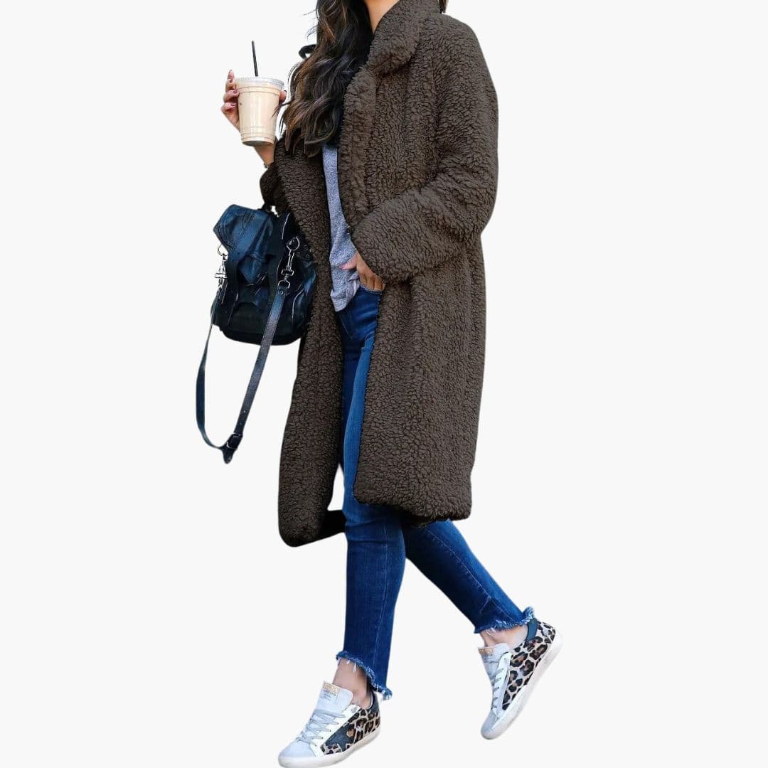 Women’s Long Teddy Coat – Soft Plush Winter Jacket