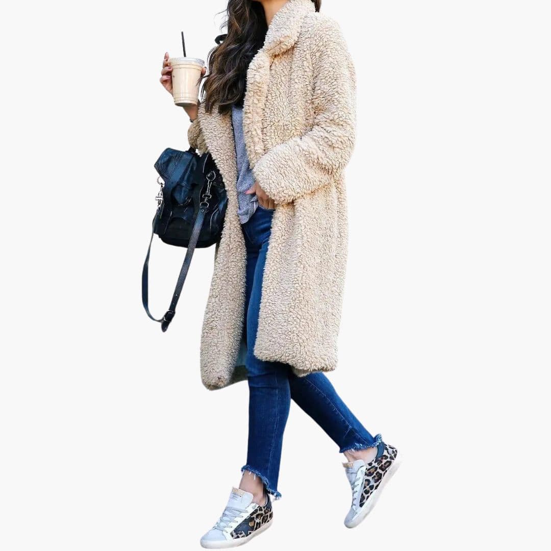 Women’s Long Teddy Coat – Soft Plush Winter Jacket