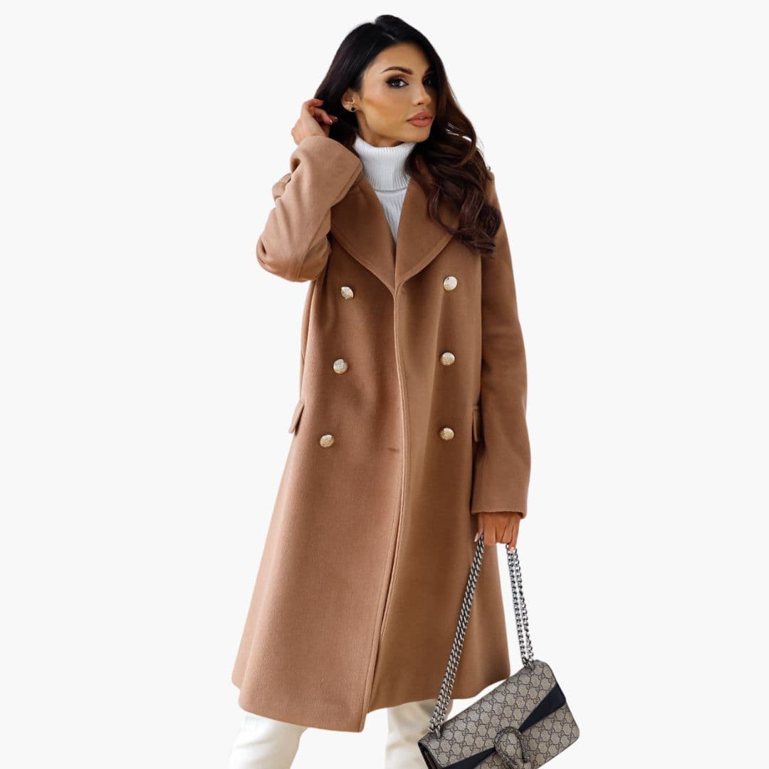 Women’s Luxury Double-Breasted Wool Coat – Long Elegant Winter Coat