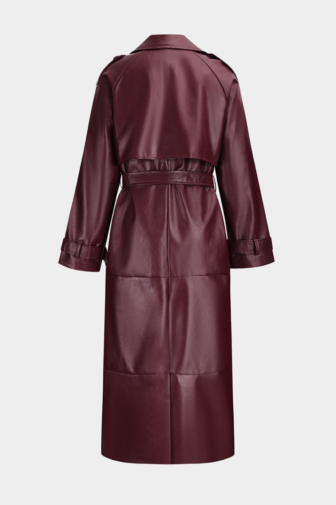 Women’s Faux Leather Trench Coat – Belted, Longline Design