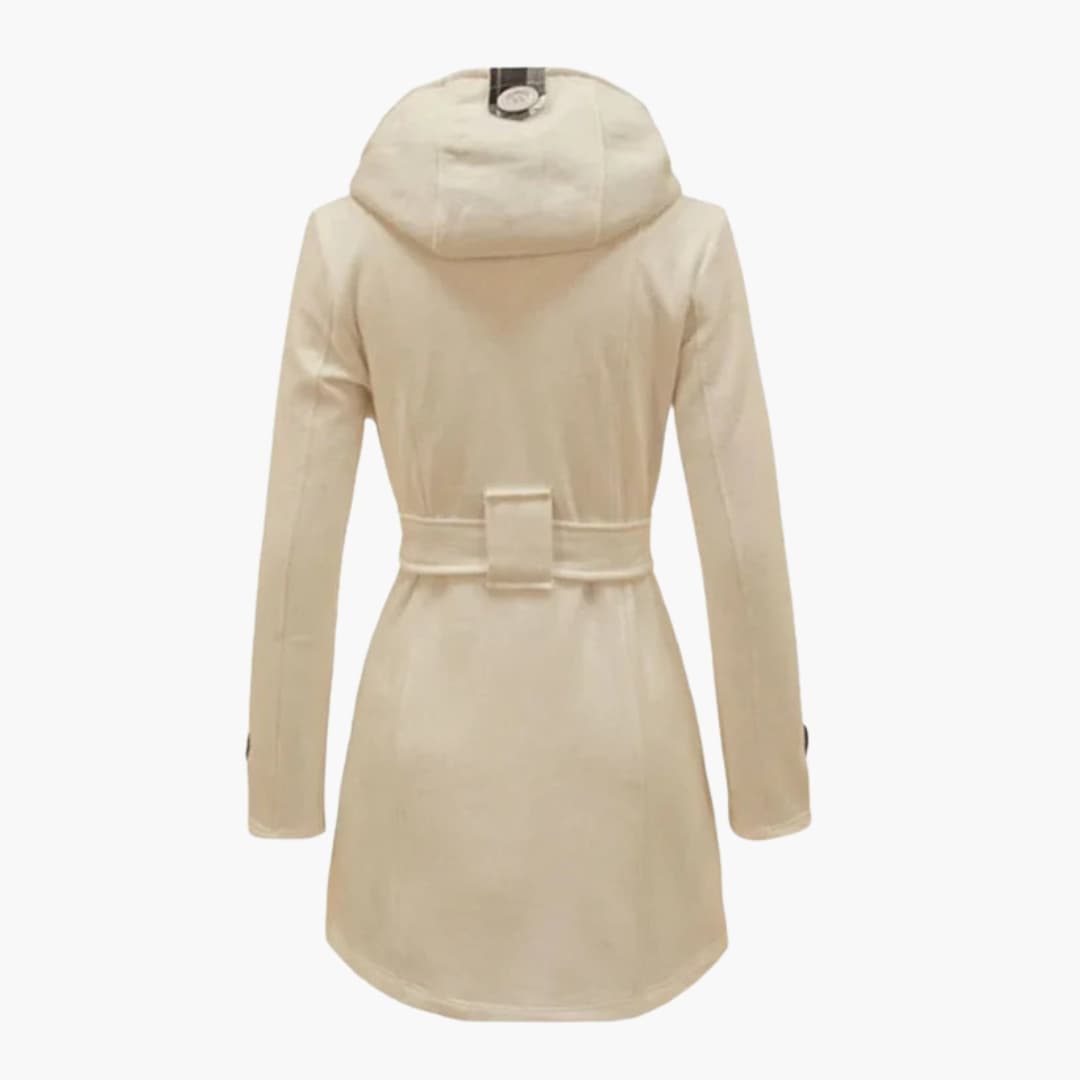 Women’s Belted Hooded Trench Coat – Double-Breasted Winter Jacket
