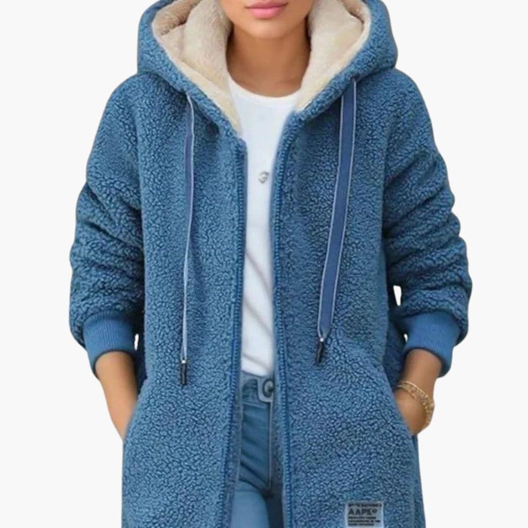 Women’s Long Fleece Hoodie Jacket – Soft Sherpa Zip-Up Coat