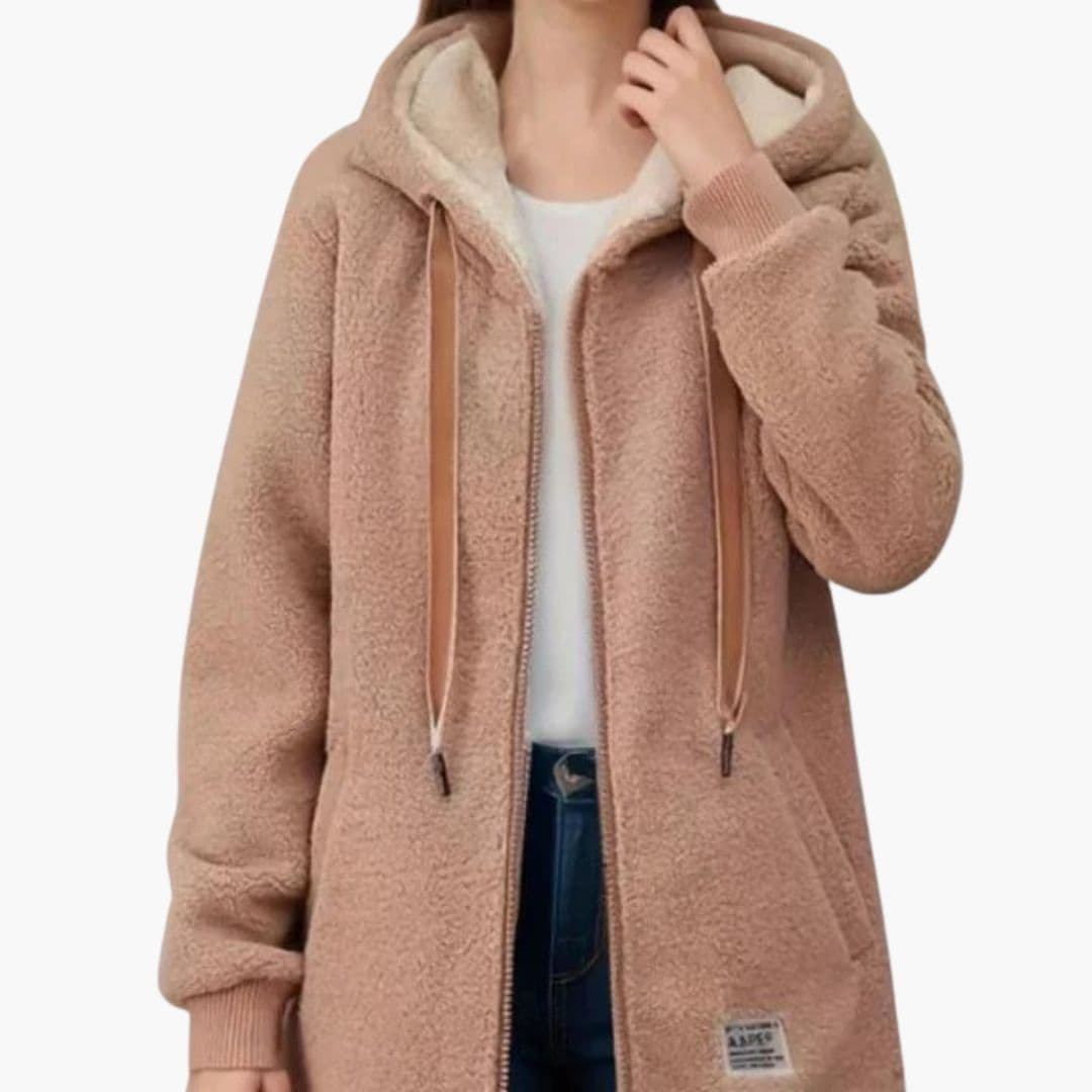 Women’s Long Fleece Hoodie Jacket – Soft Sherpa Zip-Up Coat