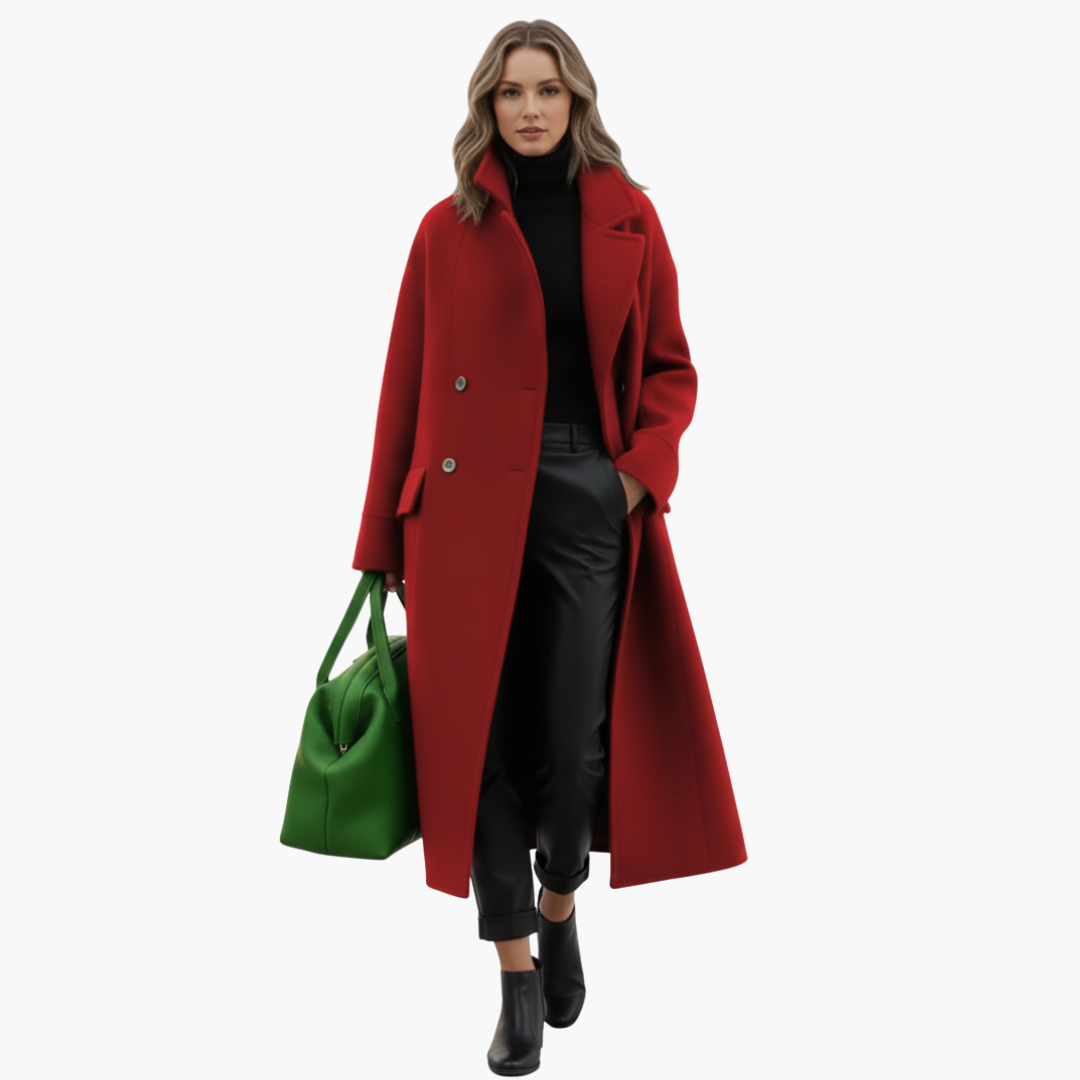 Women’s Long Wool-Blend Coat – Elegant Tailored Winter Overcoat