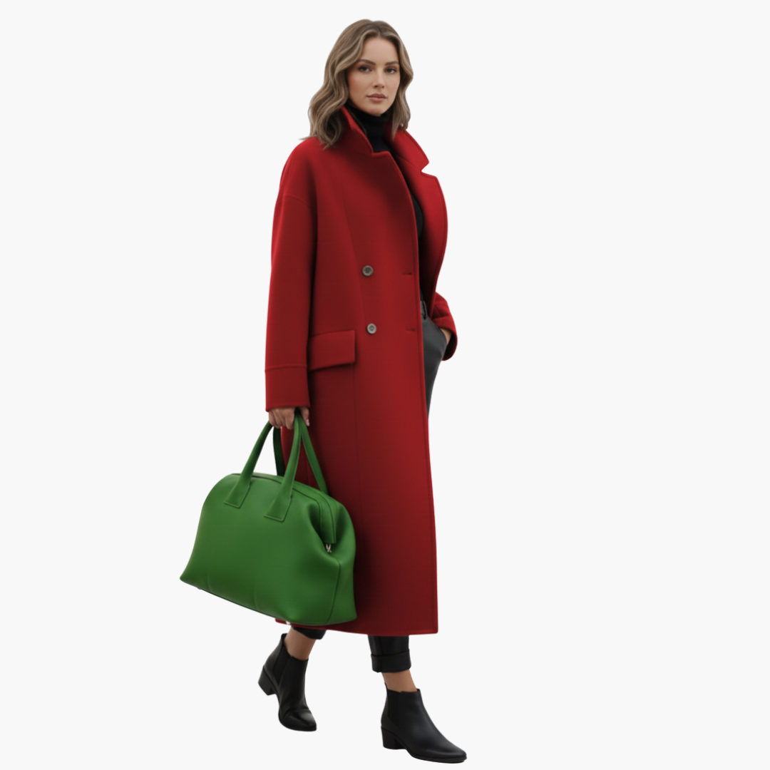Women’s Long Wool-Blend Coat – Elegant Tailored Winter Overcoat