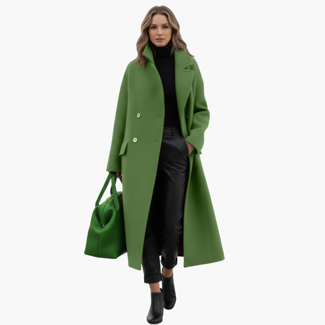 Women’s Long Wool-Blend Coat – Elegant Tailored Winter Overcoat