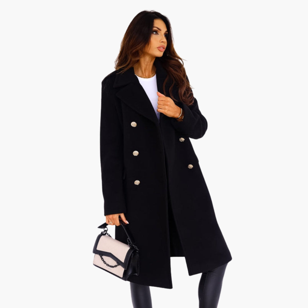 Women’s Double-Breasted Elegant Wool Coat – Premium Long Tailored Jacket