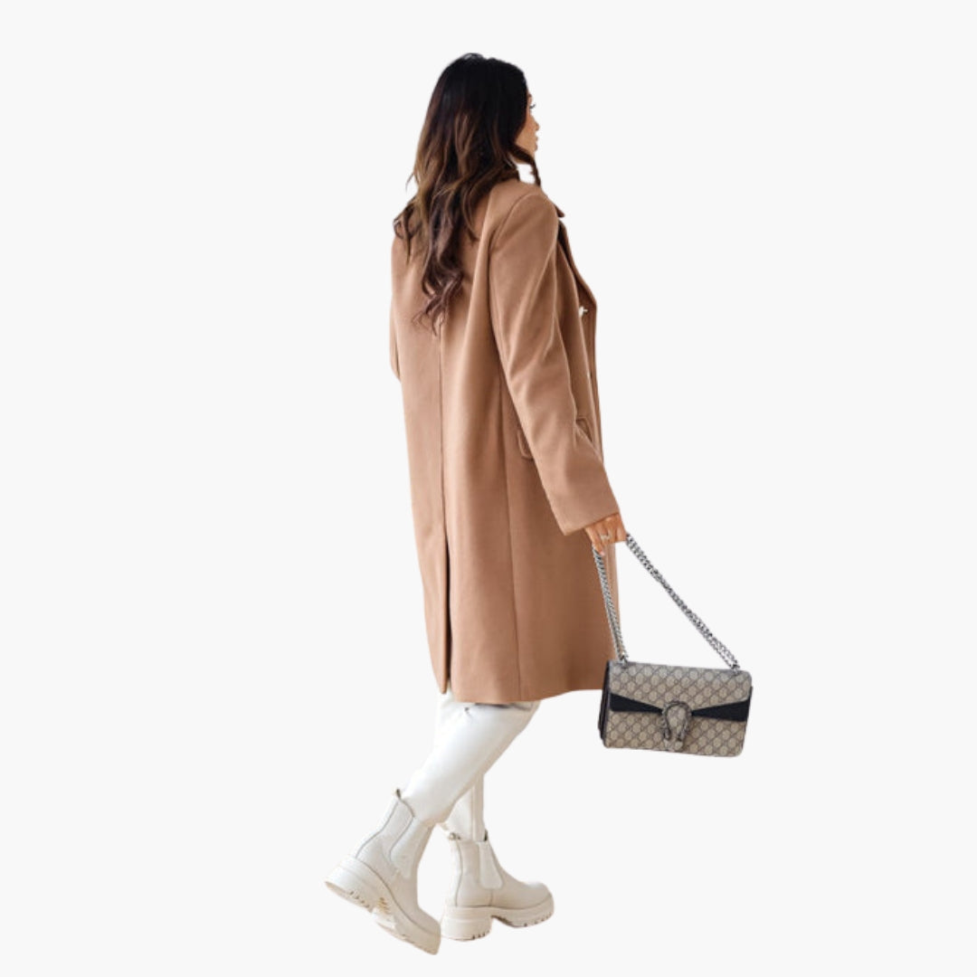 Women’s Double-Breasted Elegant Wool Coat – Premium Long Tailored Jacket