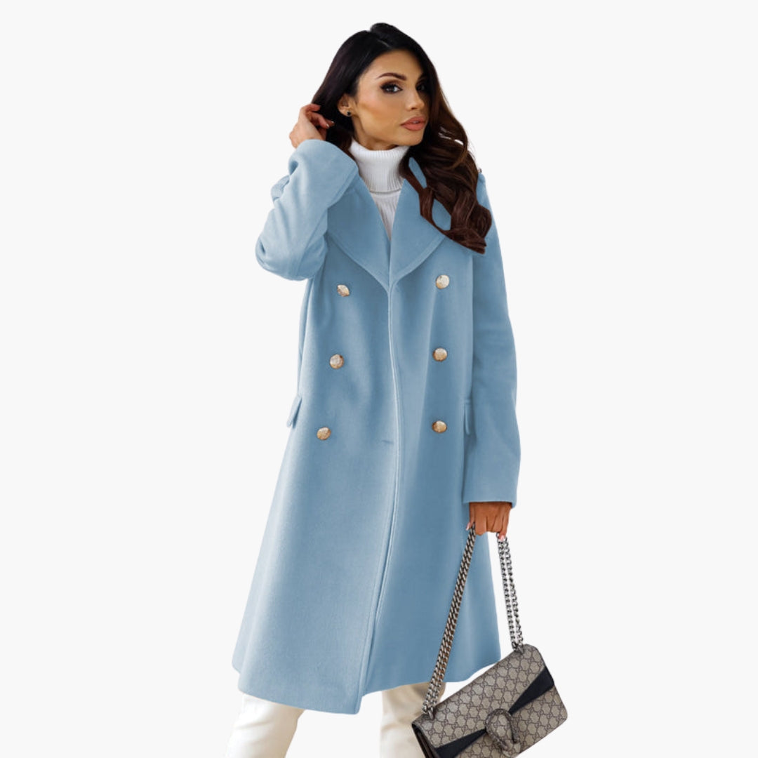 Women’s Double-Breasted Elegant Wool Coat – Premium Long Tailored Jacket