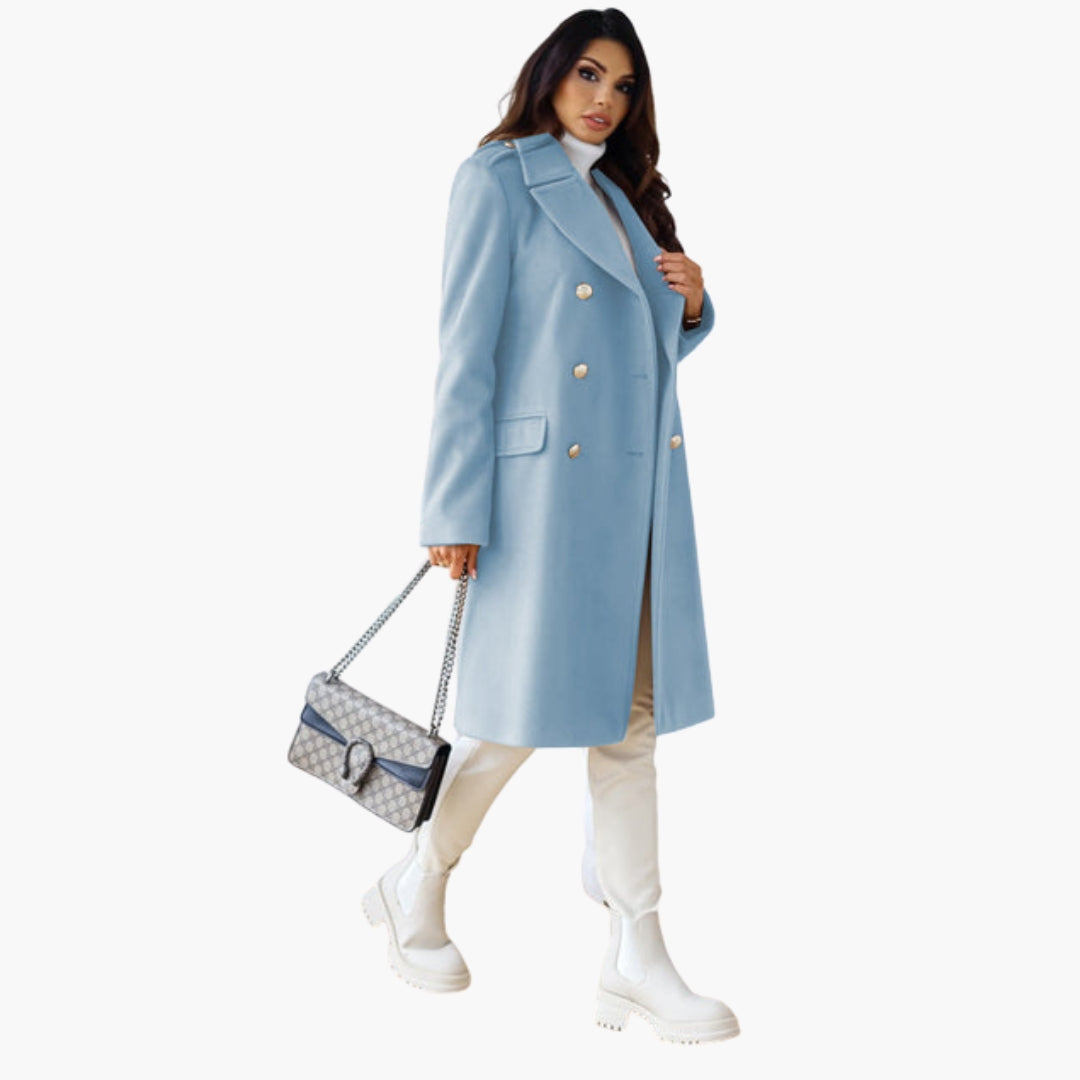 Women’s Double-Breasted Elegant Wool Coat – Premium Long Tailored Jacket