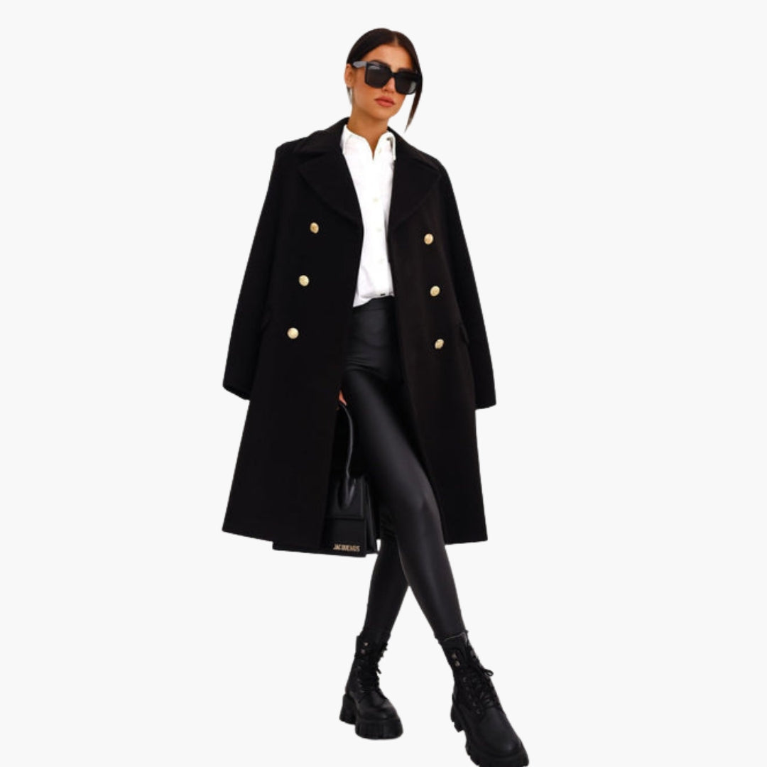 Women’s Double-Breasted Elegant Wool Coat – Premium Long Tailored Jacket