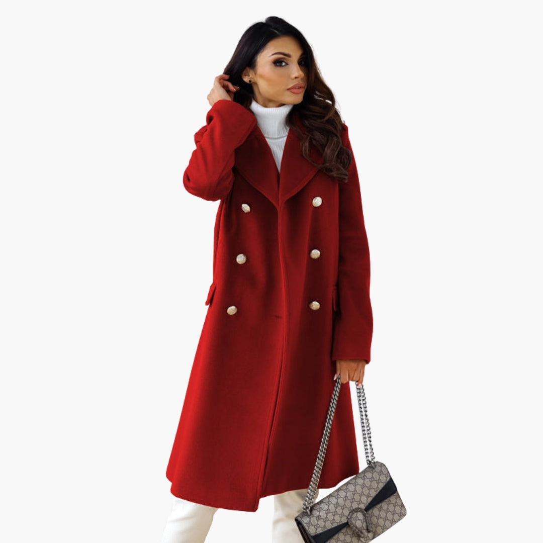 Women’s Double-Breasted Elegant Wool Coat – Premium Long Tailored Jacket