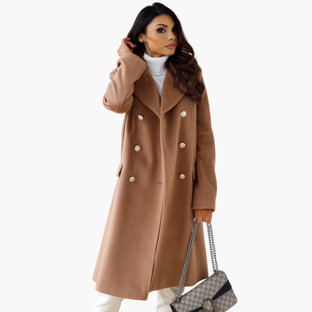 Women’s Double-Breasted Elegant Wool Coat – Premium Long Tailored Jacket