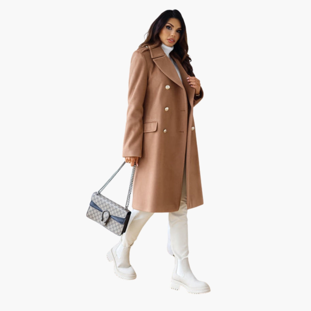 Women’s Double-Breasted Elegant Wool Coat – Premium Long Tailored Jacket