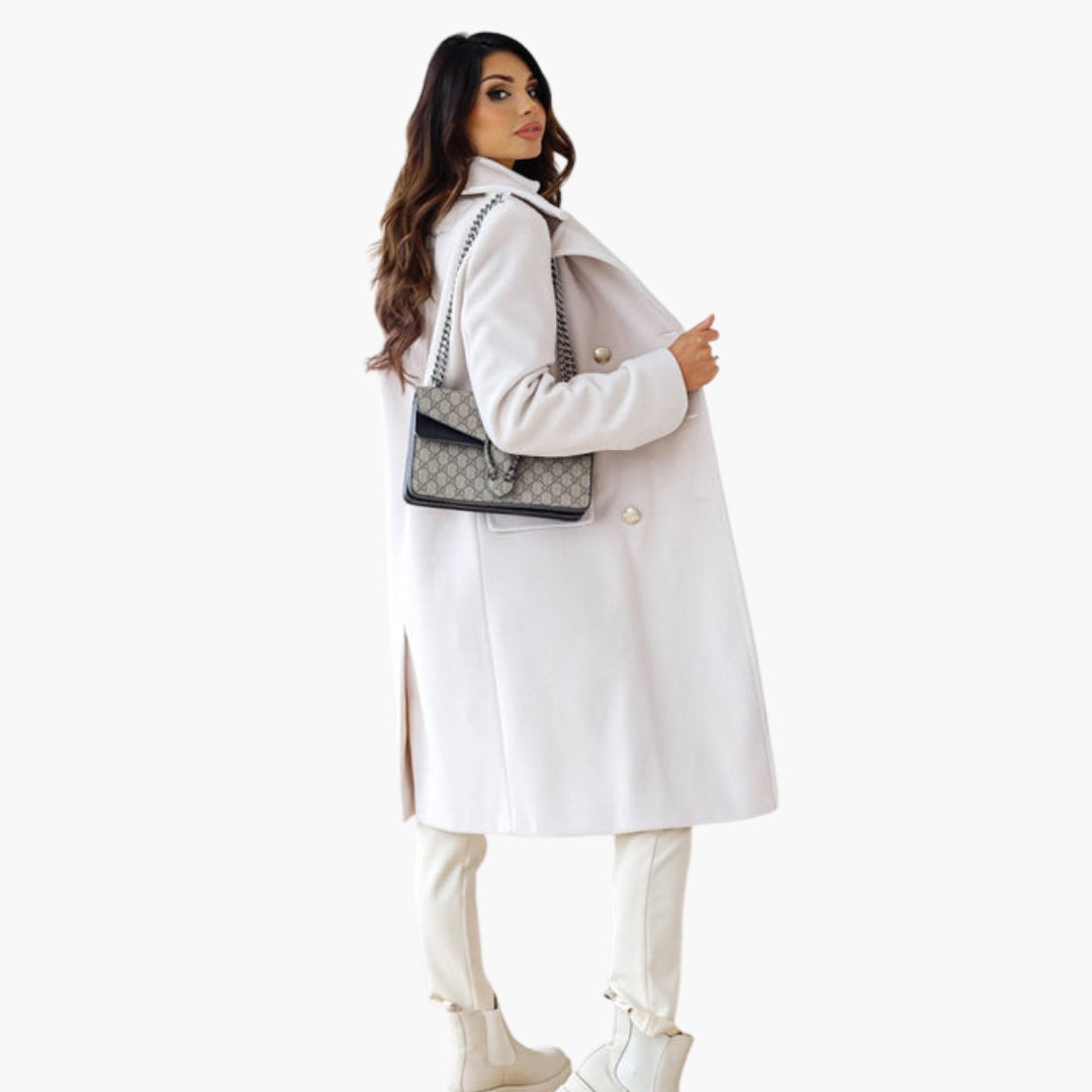 Women’s Double-Breasted Elegant Wool Coat – Premium Long Tailored Jacket