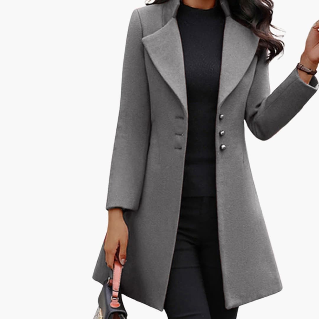 Women’s Elegant Tailored Button Coat – Mid-Length Slim Fit Jacket