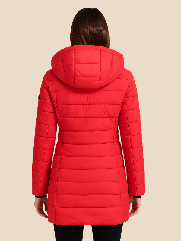 Women’s Mid-Length Puffer Coat – Warm Hooded Winter Jacket
