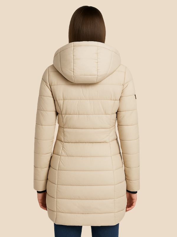 Women’s Mid-Length Puffer Coat – Warm Hooded Winter Jacket