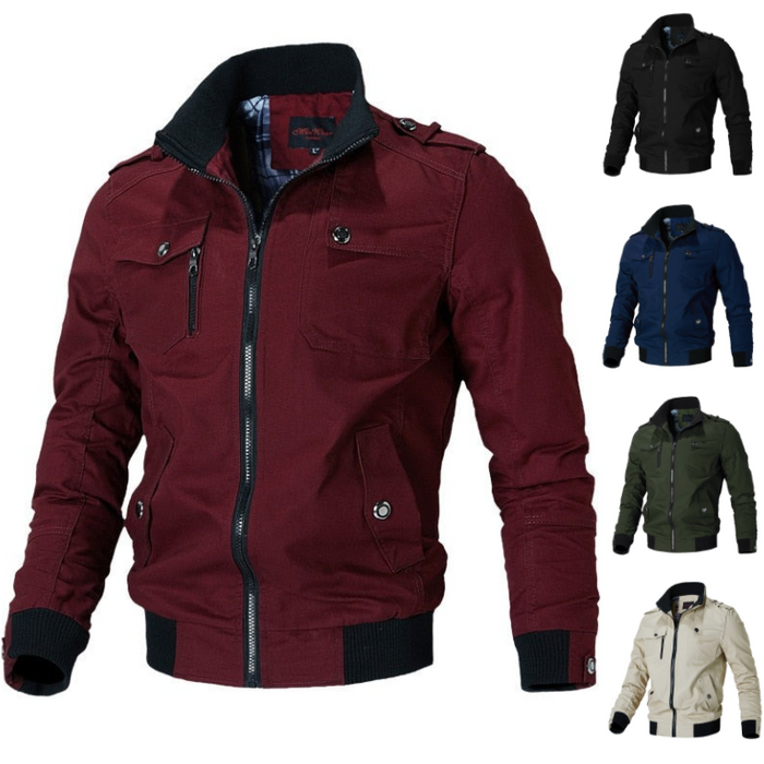 Men's Lightweight Bomber Jacket with Utility Pockets and Zipper