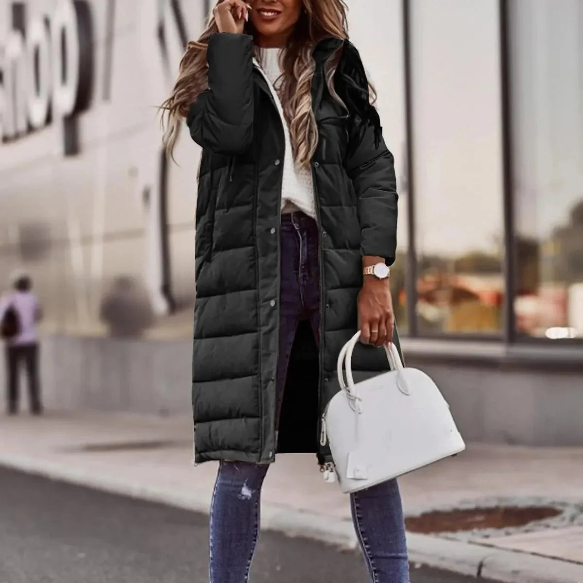Quilted Hooded Long Winter Jacket for Women