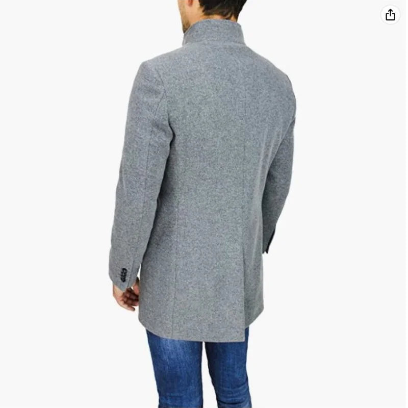 Men’s Slim Fit High-Neck Wool Blend Coat – Classic Camel Overcoat