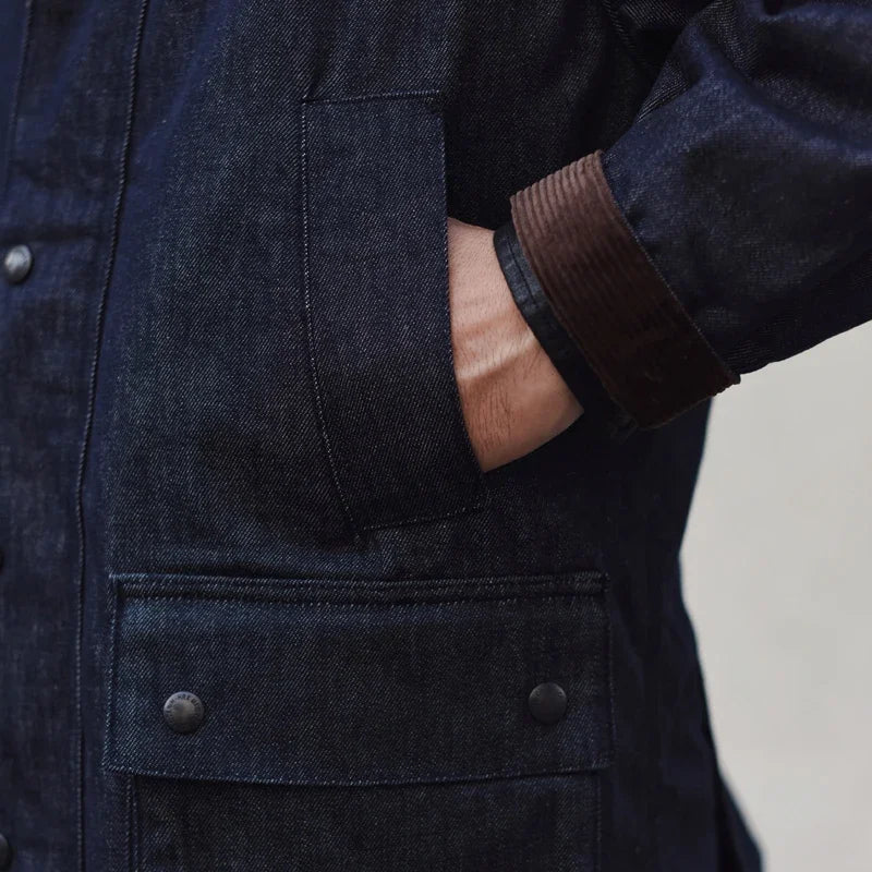 Men’s Vintage Denim Utility Jacket – Heavyweight Workwear Style