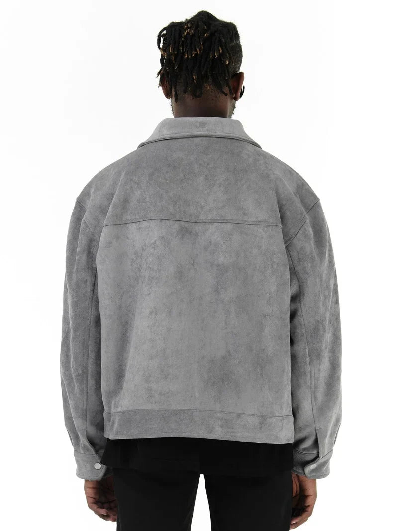 Men’s Premium Suede Cargo Jacket – Modern Grey Streetwear