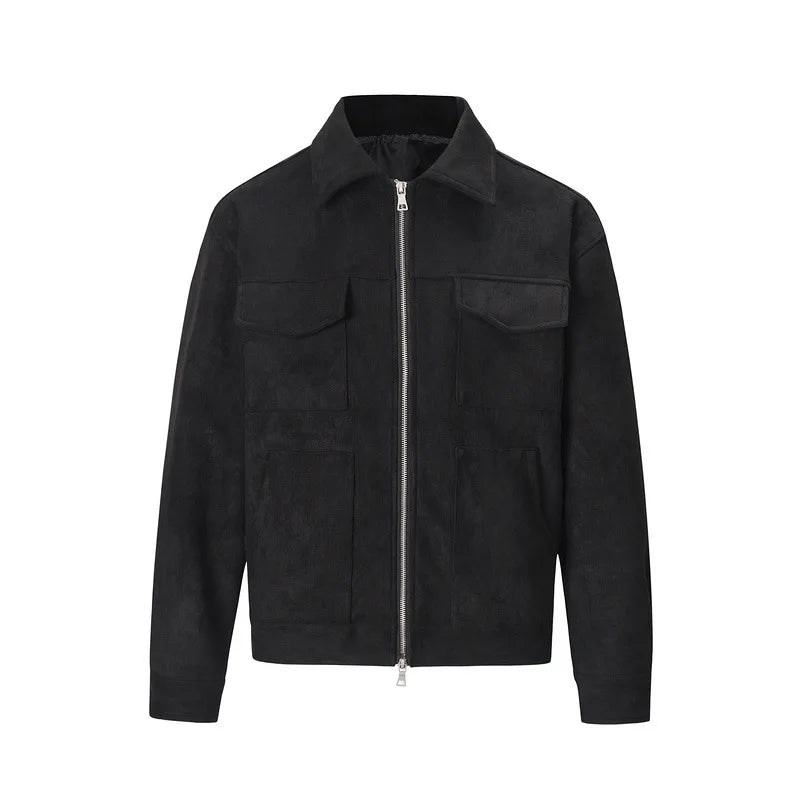 Men’s Premium Suede Cargo Jacket – Modern Grey Streetwear