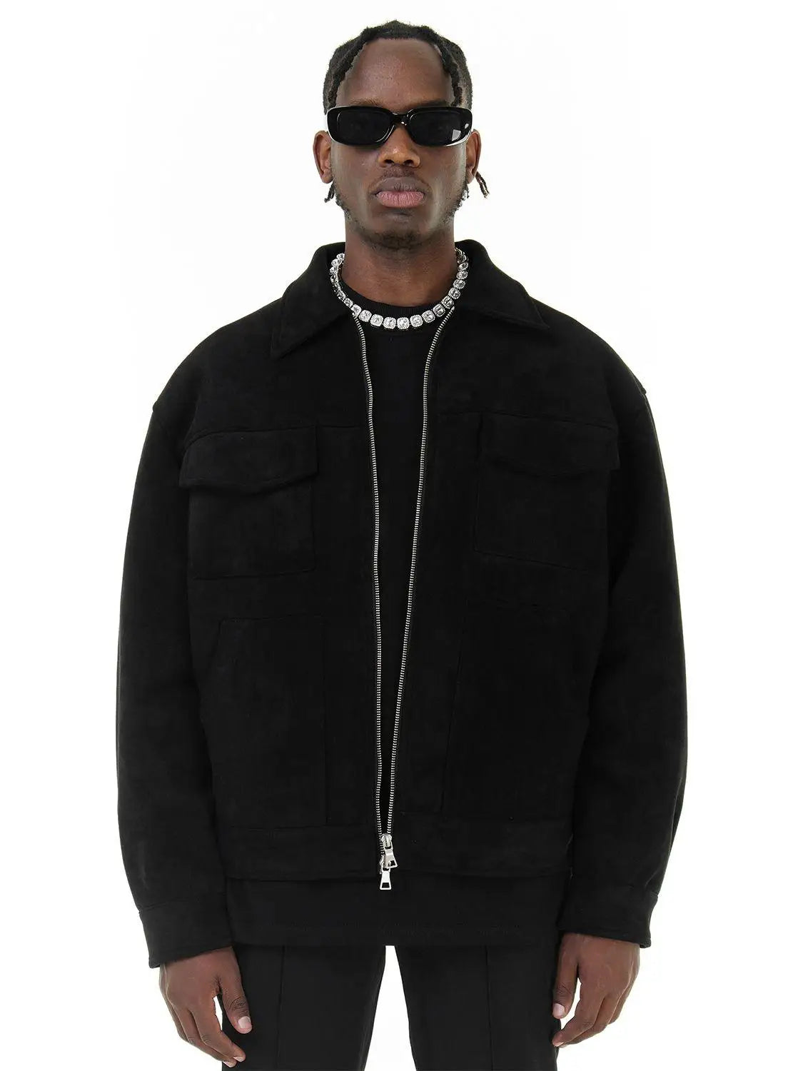 Men’s Premium Suede Cargo Jacket – Modern Grey Streetwear