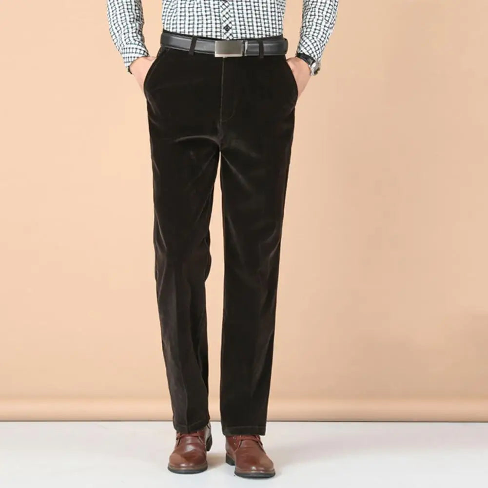 Men's Corduroy Trousers Straight Leg Business Casual Classic Fit