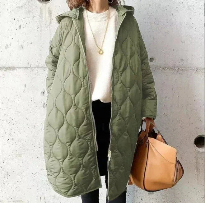 Women’s Quilted Long Hooded Coat – Lightweight Warm Winter Edition