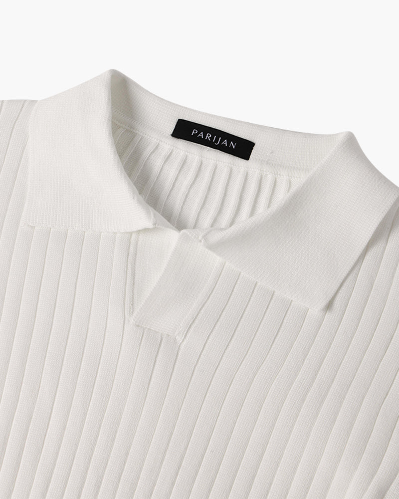 Men’s Ribbed Knit Polo Shirt – Slim Fit Luxury Cotton Blend