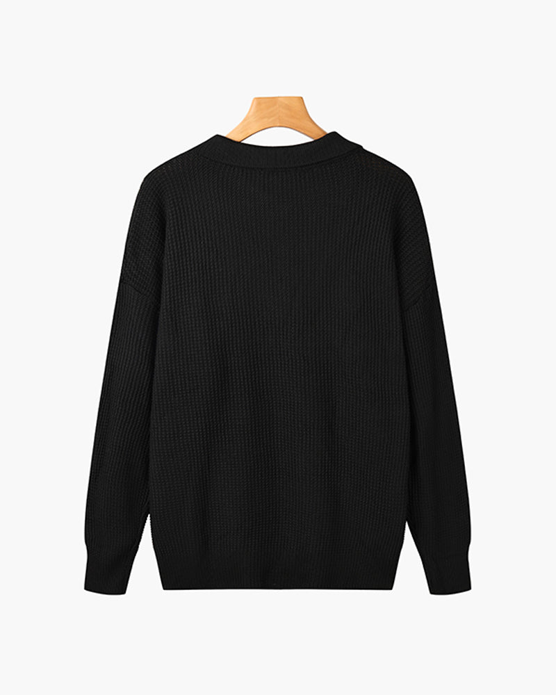 Men’s Half-Zip Polo Knit Sweater – Premium Textured Cotton Blend