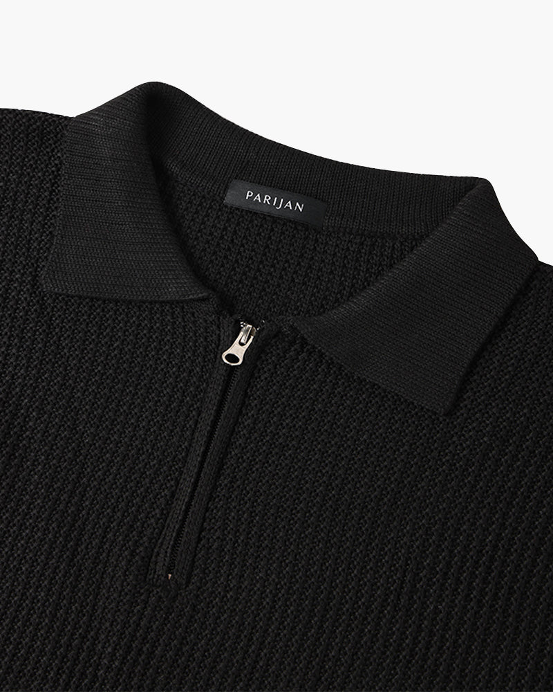 Men’s Half-Zip Polo Knit Sweater – Premium Textured Cotton Blend