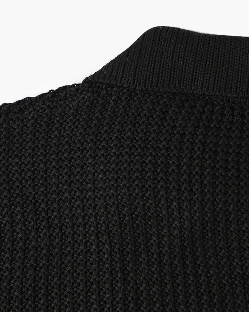 Men’s Half-Zip Polo Knit Sweater – Premium Textured Cotton Blend