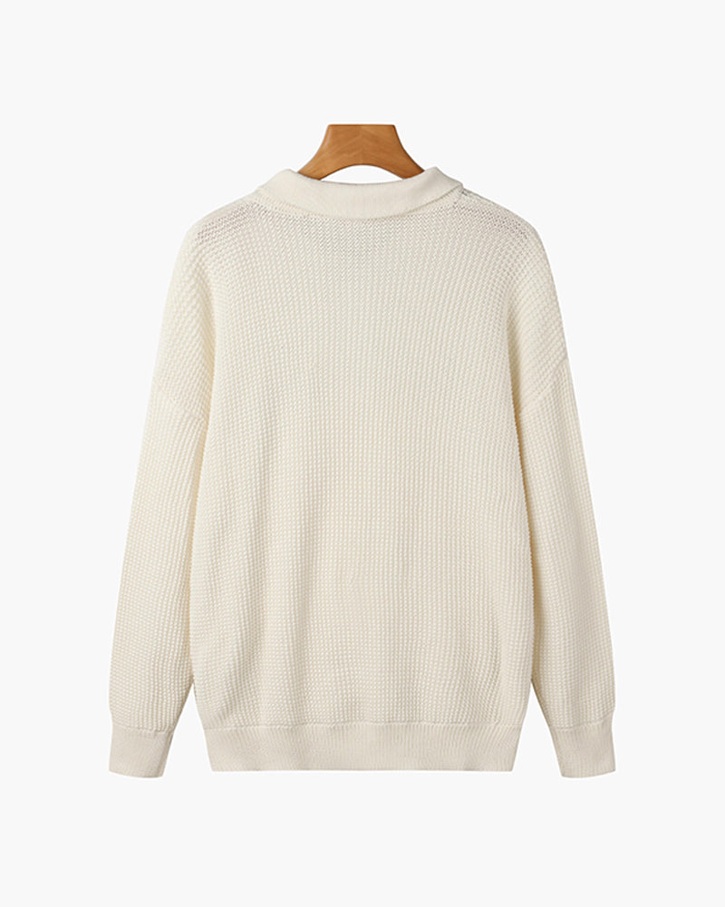 Men’s Half-Zip Polo Knit Sweater – Premium Textured Cotton Blend