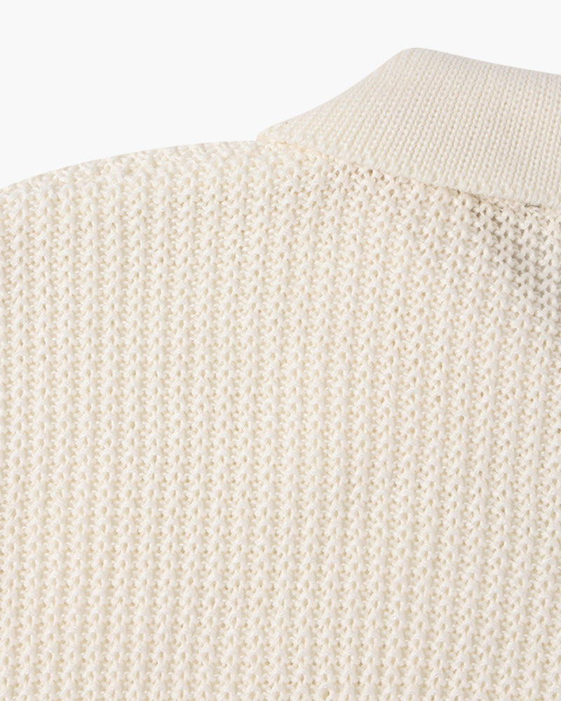 Men’s Half-Zip Polo Knit Sweater – Premium Textured Cotton Blend