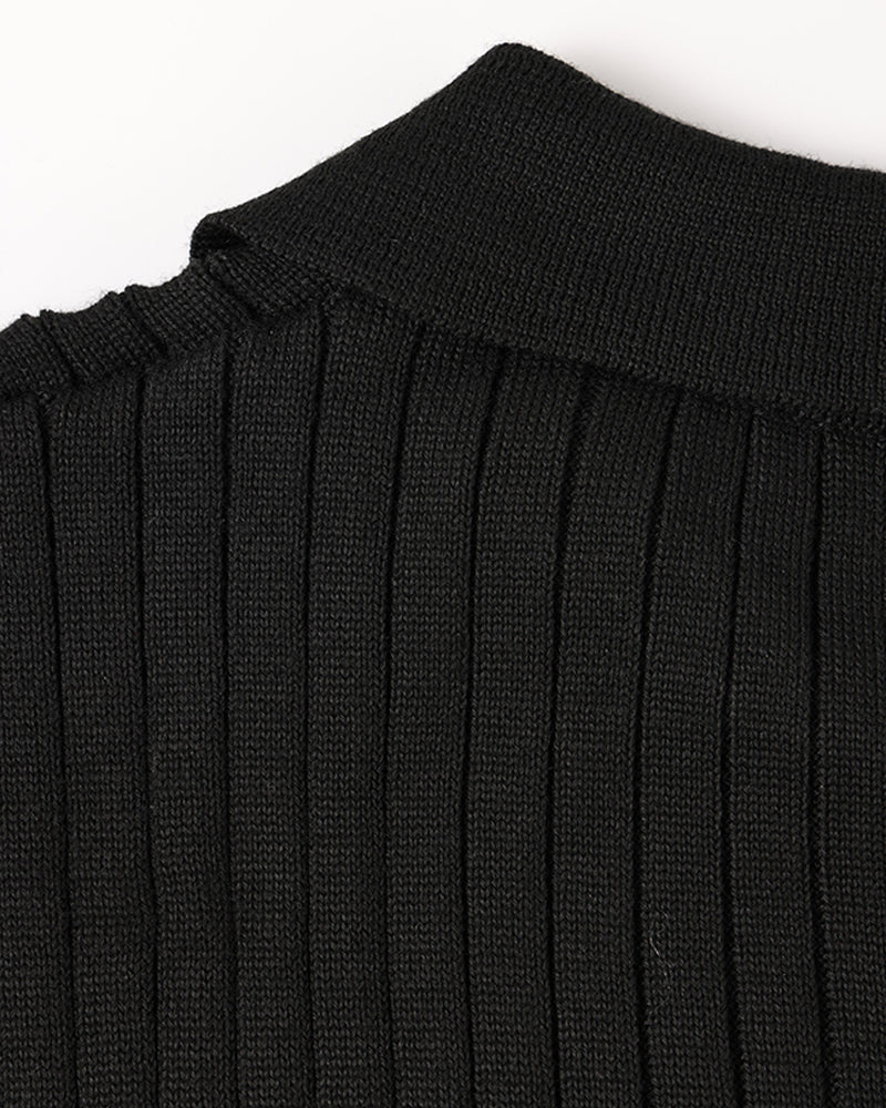 Men’s Ribbed Knit Polo – Slim Fit Long Sleeve Smart Casual Shirt