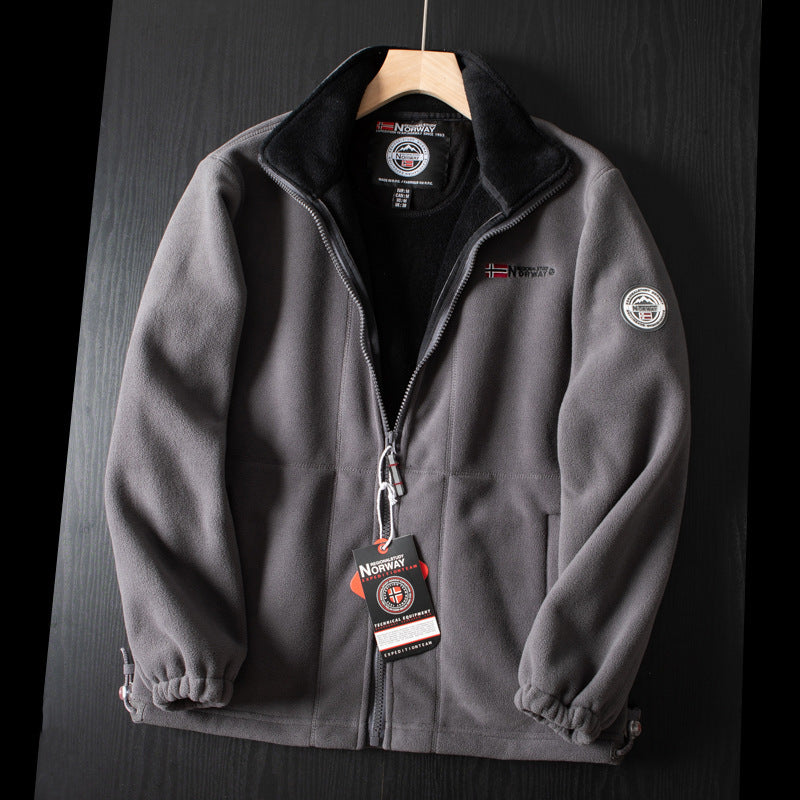 Men's Outdoor Full-Zip Jacket with High Collar and Sleek Fit