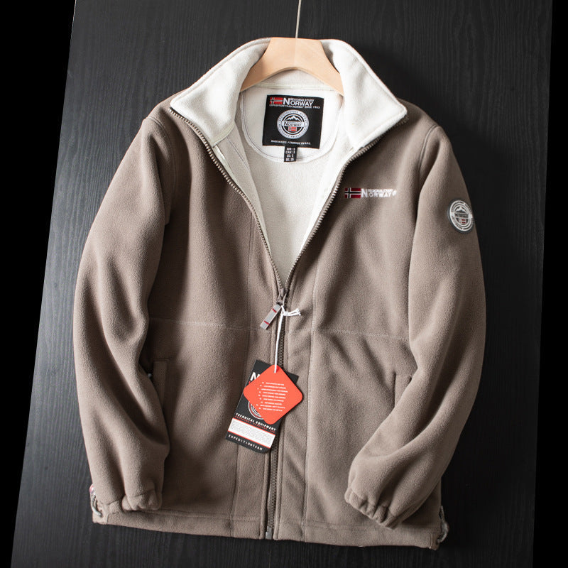 Men's Outdoor Full-Zip Jacket with High Collar and Sleek Fit