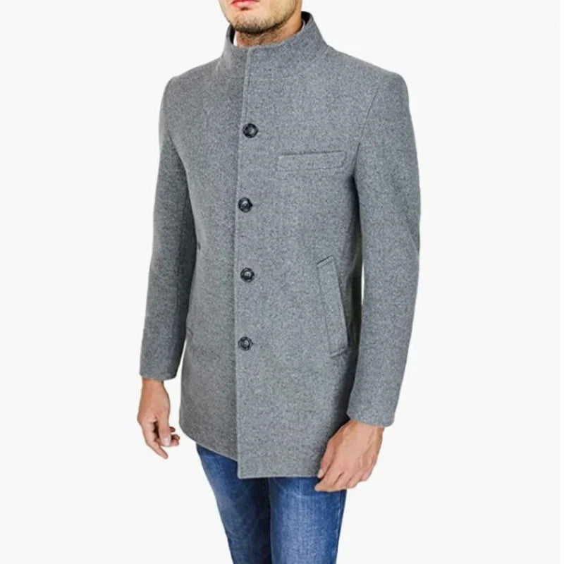 Men’s Slim Fit High-Neck Wool Blend Coat – Classic Camel Overcoat