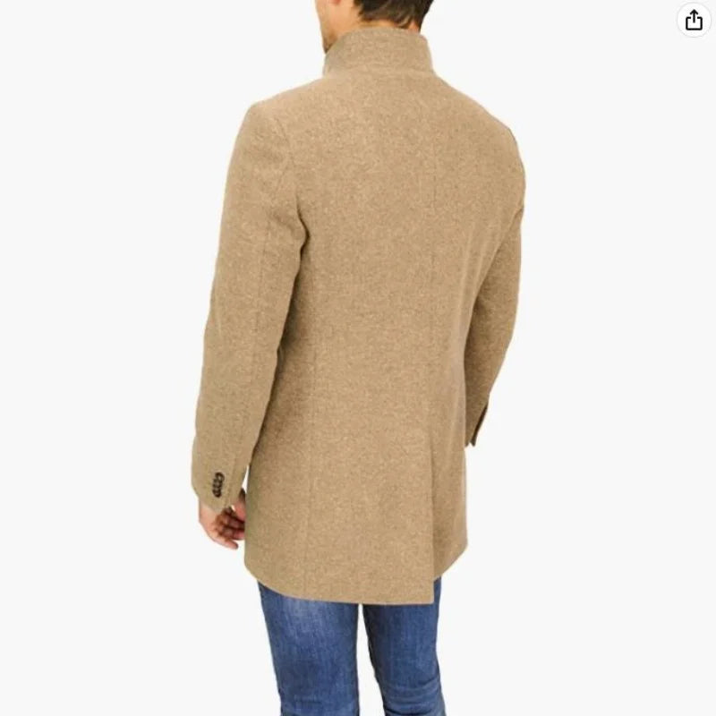 Men’s Slim Fit High-Neck Wool Blend Coat – Classic Camel Overcoat