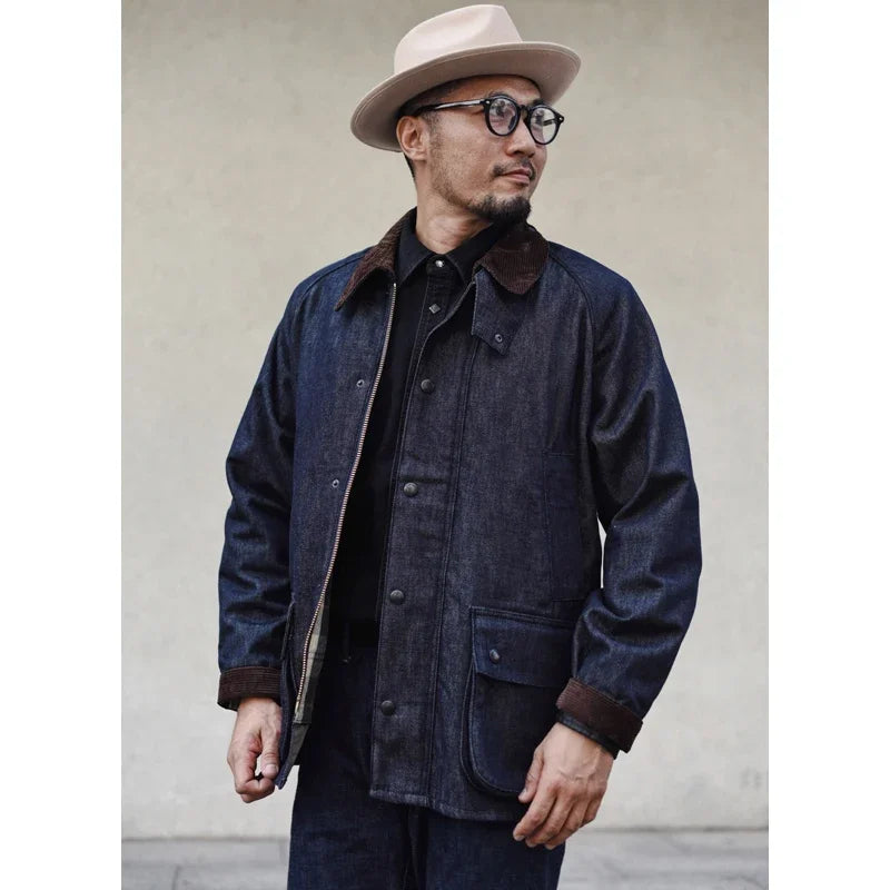 Men’s Vintage Denim Utility Jacket – Heavyweight Workwear Style