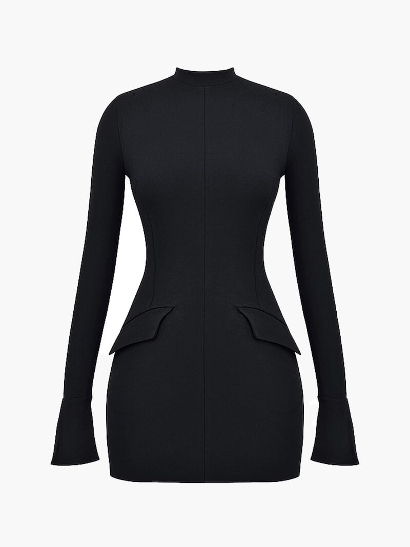 Women’s Long Sleeve Bodycon Mini Dress – Sculpted Fit & High Neck