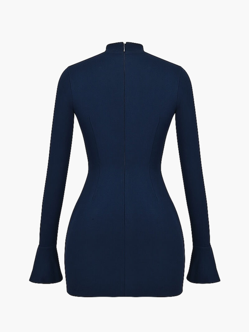 Women’s Long Sleeve Bodycon Mini Dress – Sculpted Fit & High Neck