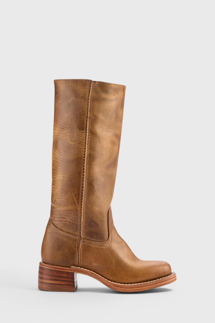 Women’s Classic Knee-High Leather Boots – Beige Vintage Edition