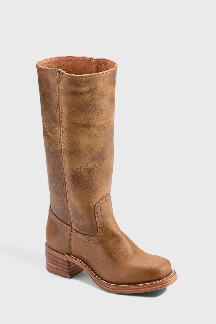 Women’s Classic Knee-High Leather Boots – Beige Vintage Edition