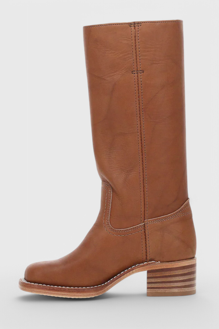 Women’s Classic Knee-High Leather Boots – Beige Vintage Edition