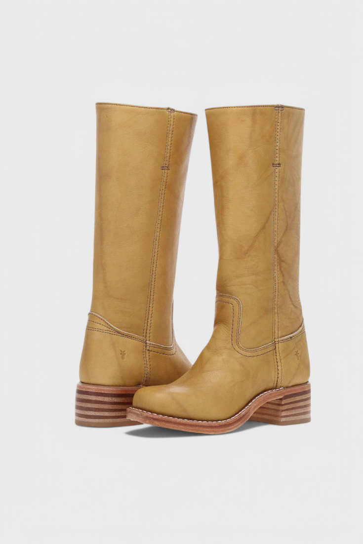 Women’s Classic Knee-High Leather Boots – Beige Vintage Edition